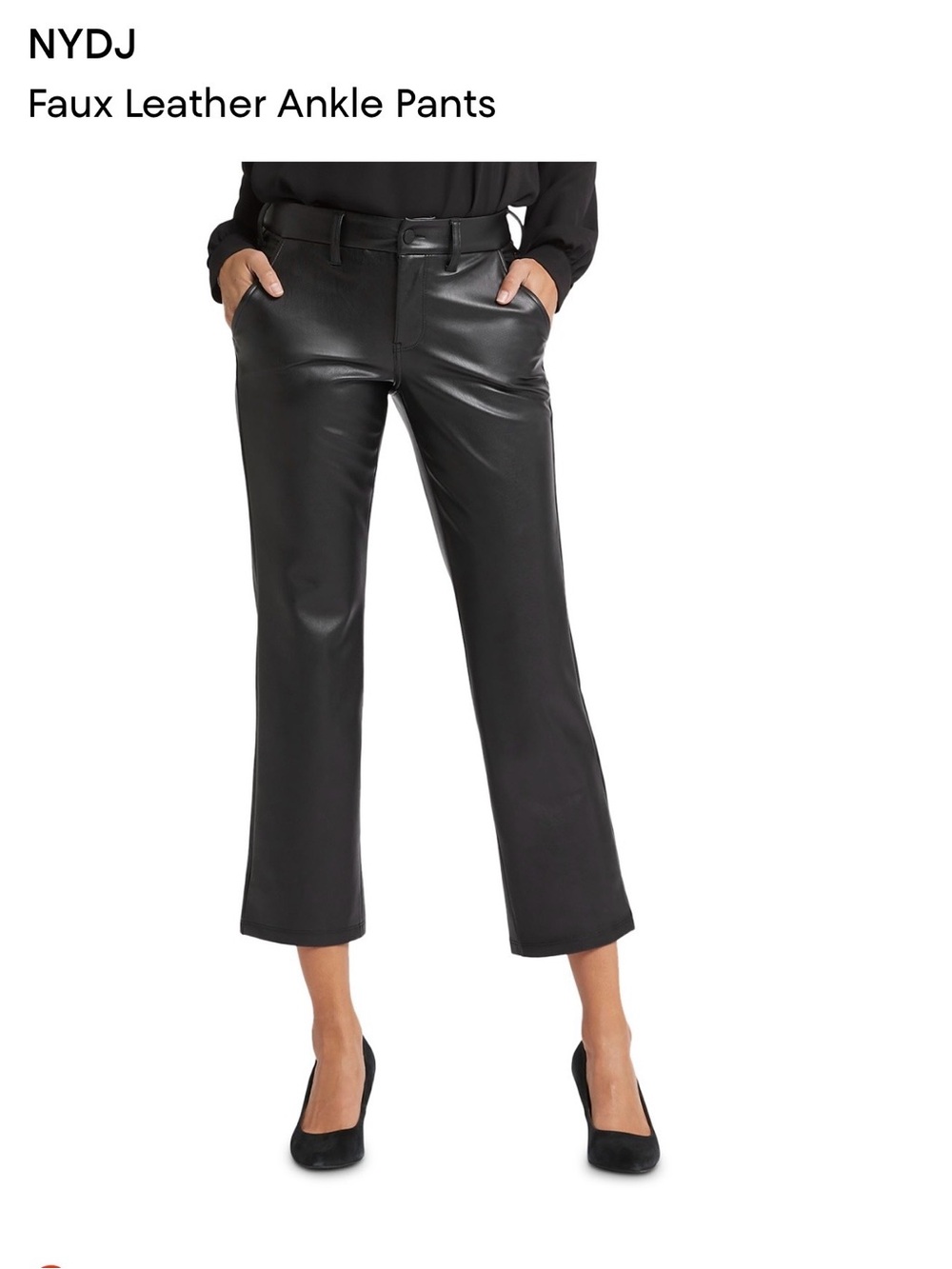 NYDJ Black Faux Leather Cropped Ankle Pants